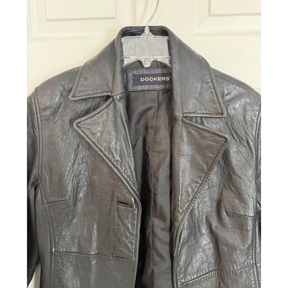 Vintage 90's Dockers Black Leather Button Down Jacket Women's Small - Picture 2 of 6